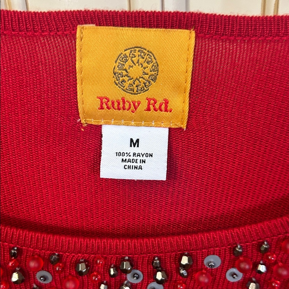 Ruby Rd. Red Long Sleeve Top with Embellished Nec… - image 2
